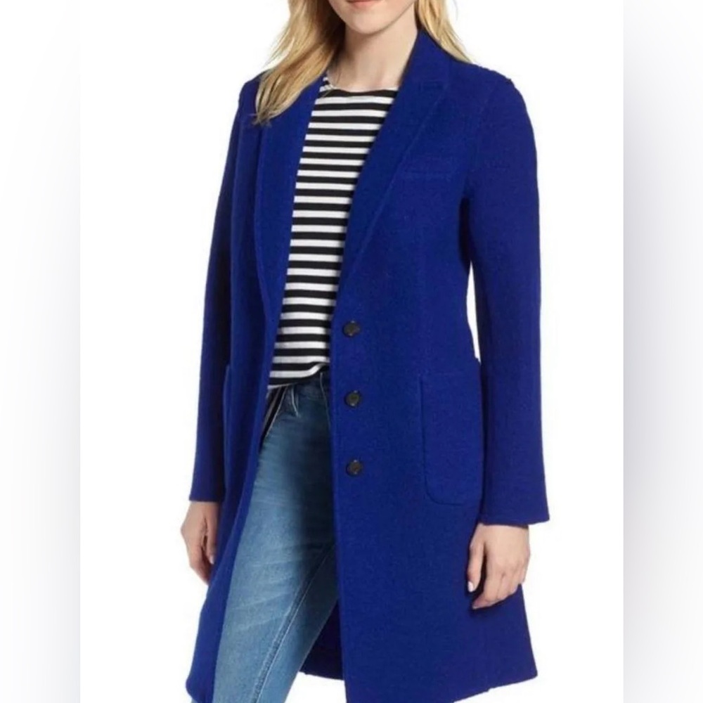 J. Crew Olga Italian boiled wool coat Women 6 Blue Wool Button Up Casual